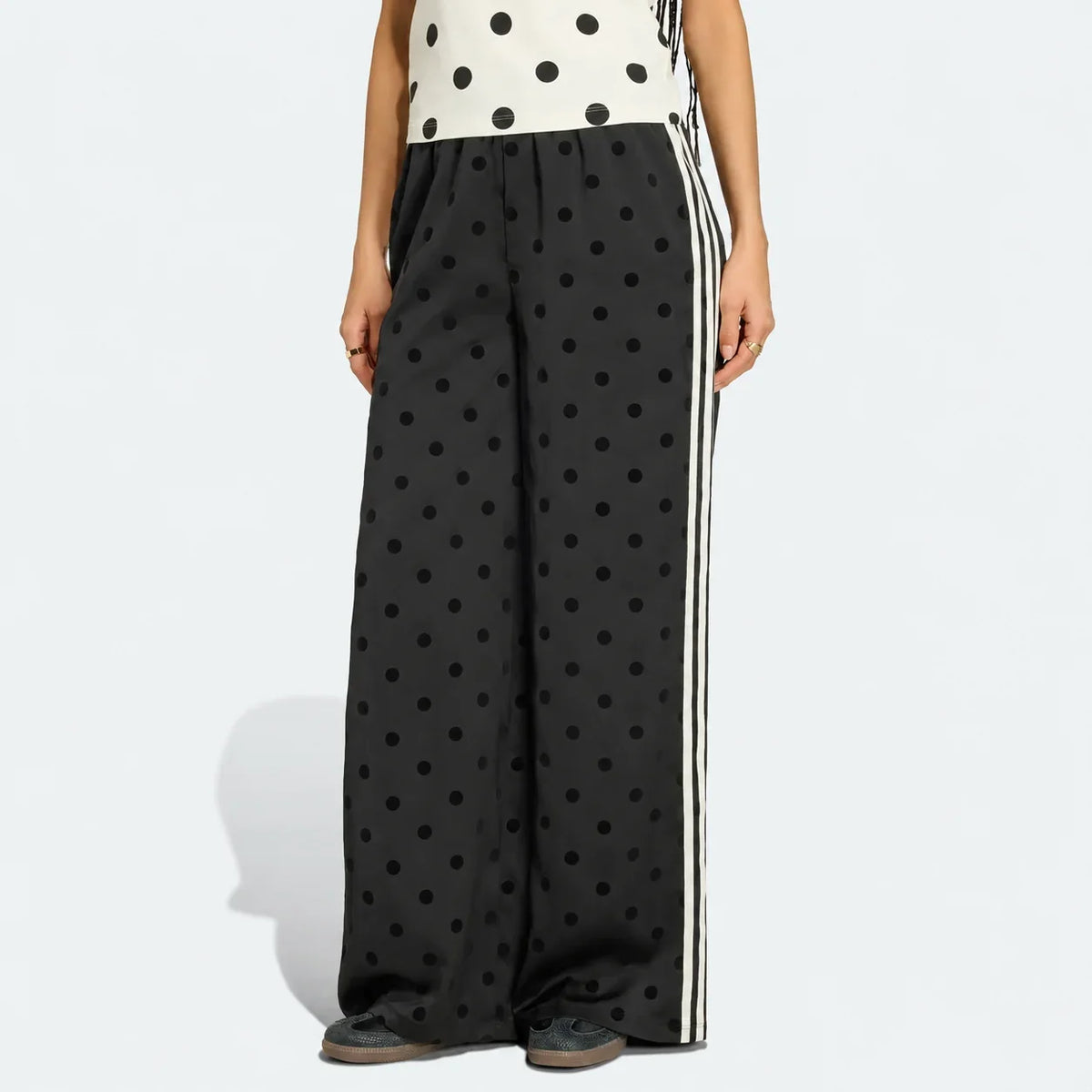 Satin Polka Dots Wide Leg Pant Black